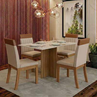 Conjunto Sala de Jantar Layla Master 4 Lugares Tampo MDF Cadeiras Estofadas Caramelo 120CM Casa 812