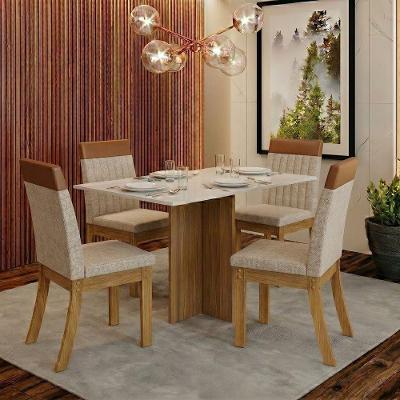 Conjunto Sala de Jantar Layla Master 4 Lugares Tampo MDF Cadeiras Veludo Caramelo 120CM Casa 812
