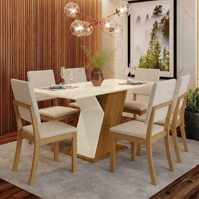 Conjunto Sala de Jantar Layla 6 Lugares Tampo MDF Suede 160CM Casa 812