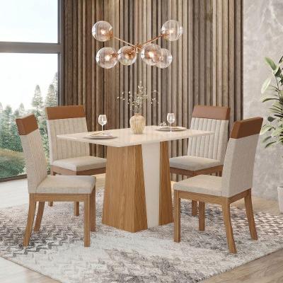 Conjunto Sala de Jantar Layla Space 4 Lugares Tampo MDF Cadeiras Veludo Caramelo 120CM Casa 812