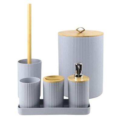 Conjunto para Banheiro Nature 6 Peças Bamboo e PP Organizador com Design Natural Cinza
