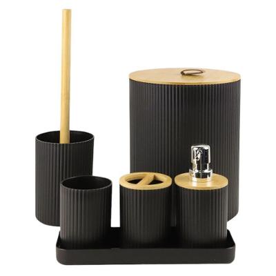 Conjunto para Banheiro Nature 6 Peças Bamboo e Polipropileno Design Natural Preto Mood