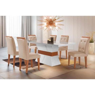 Conjunto Mesa Ágata 6 Lugares Tampo MDF Capuccino e Suede Creme 180CM Rufato