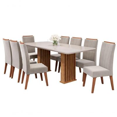 Conjunto de Mesa Sala de Jantar Mond 8 Lugares Tampo com Vidro Sofia Veludo Amadeirado 200CM Viero