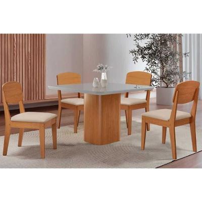 Conjunto de Jantar Maldivas 4 Lugares Tampo em Vidro Suede Creme 90CM Rufato