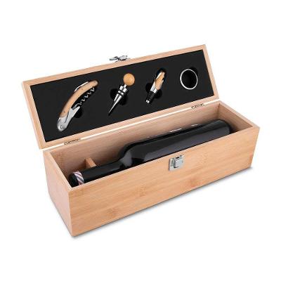 Kit Vinho com Caixa de Bambu Saca-rolha Corta-gotas Bico e Tampa Design Elegante Amadeirado 750ML