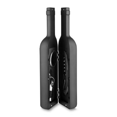 Kit para Vinho Wine Time com 4 Peças Saca-rolhas e Bico Corta-gotas e Anel e Tampa em Estojo Forma