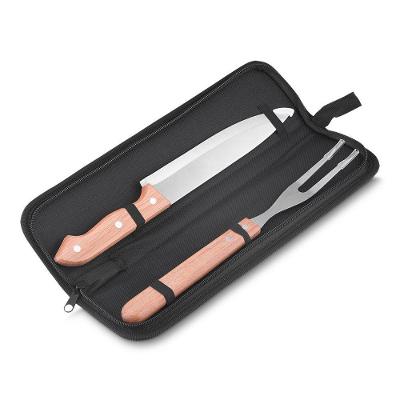 Kit para Churrasco BBQ Easy Garfo e Faca 8" com Estojo em Madeira Tratada e Aço Inox Preto