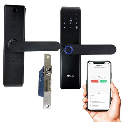 Fechadura Digital A-0204W com Biometria e App para Portas de Madeira Aço Inox AB Mídia