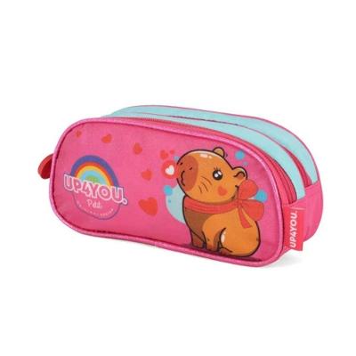 Estojo Escolar Xeryus 42115 Duplo Capivara Arco Iris Poliéster Roxo