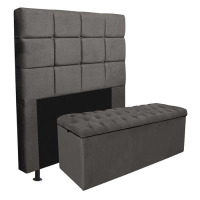 Kit Cabeceira + Calçadeira Baú King Size MDF-MDP Corino Cinza Gat Magazine 195CM