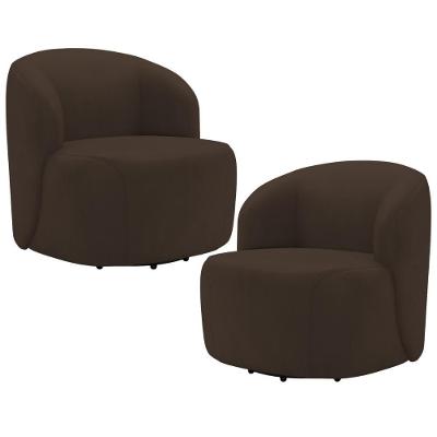 Kit 2 Poltronas Heidy F04 Giratória Veludo Confortável Marrom Lyam Decor