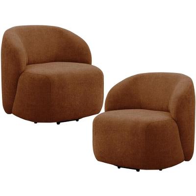 Kit 2 Poltronas Giratórias Heidy F04 Sala de Estar Linho Tramado Terracota Lyam Decor