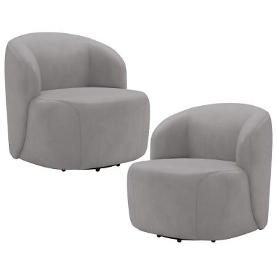 Kit 2 Poltronas Giratória Heidy F04 em Veludo Confortável Cinza Lyam Decor