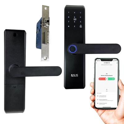 Fechadura Digital A-0204W Biometrica Acionamento por App e Cartao para Porta de Madeira Aco Prata