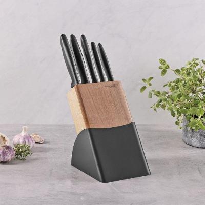 Jogo de Facas Plenus 5 Peças com Aço Inox e Polipropileno Suporte Madeira para Cozinha Preto