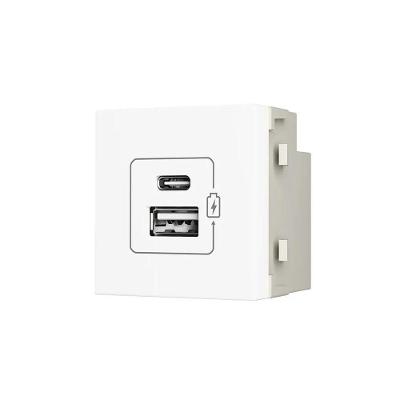 Módulo Tomada Duplo USB Clean com Carregador USB-C + USB-A 2A 10W Branco Margirius