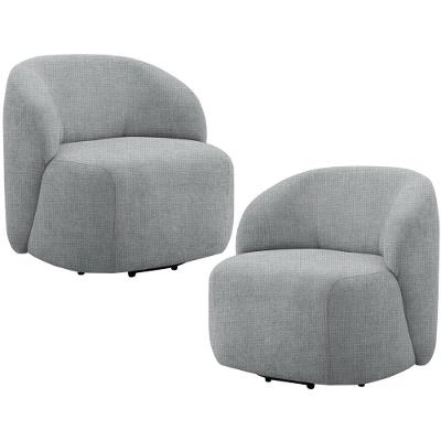 Kit 02 Poltronas Giratórias Heidy F04 Sala Living Linho Tramado Confortável Cinza Lyam Decor