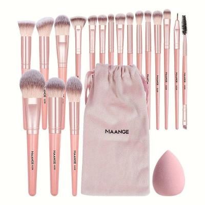 Kit Profissional 20 Pincéis Maquiagem com Bolsa e Esponja Rosa Maange
