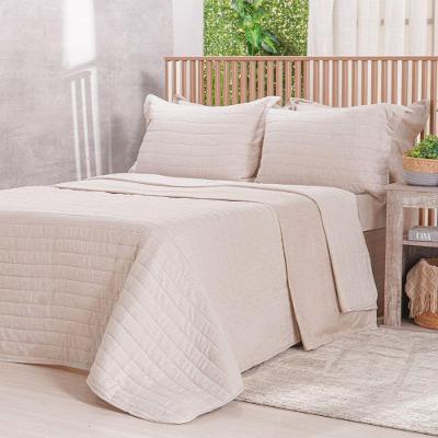 Kit Colcha Queen Lino Stile 100% Poliéster Macia Bege com 2 Porta Travesseiros Tessi