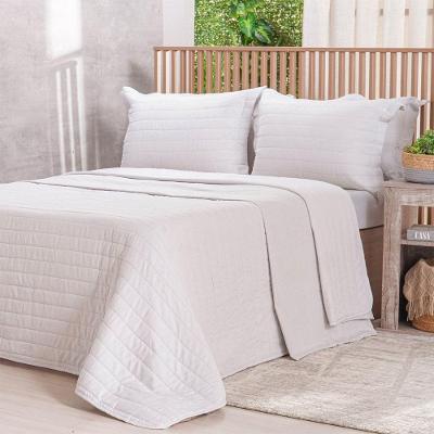 Kit Colcha Casal Lino Stile 100% Poliéster Macio Cinza Fog Tessi