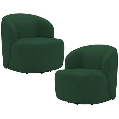Kit 2 Poltronas Heidy Giratória Veludo Confortável Verde Lyam Decor