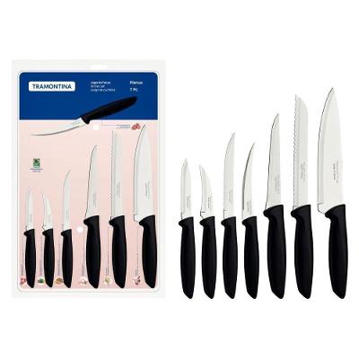 Jogo de Facas Plenus em Aço Inox 7 Peças para Cozinha Pegada Confortável Preto Tramontina