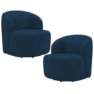 Kit 2 Poltronas Heidy F04 Giratória Veludo Confortável Azul Lyam Decor
