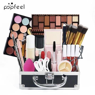 Kit de Maquiagem com Maleta Sombras Blushes Bastões Pincéis Cores Vibrantes Alta Pigmentação