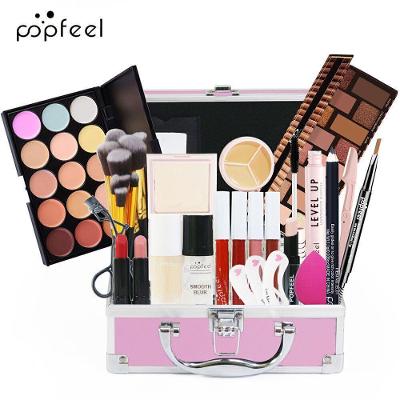 Kit de Maquiagem com Maleta Sombras Blushes Bastões Pincéis Cores Intensas e Duradouras Alta