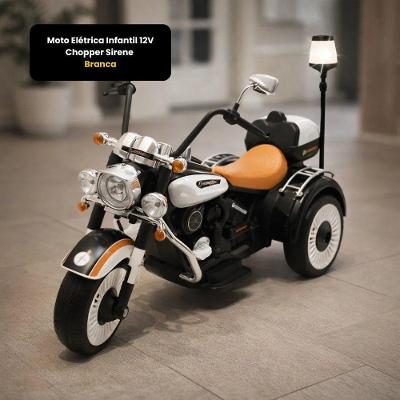 Moto Elétrica Infantil Chopper Sirene com Três Rodas Branca Unitoys 12V