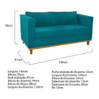 Sofá 2 Lugares Europa Suede Azul Turquesa