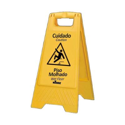 Placa Dobrável para Sinalização Temporária com Alça Integrada e Bilingue Amarelo
