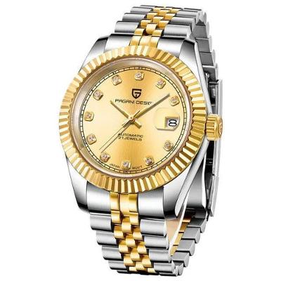 Relógio Mecânico Masculino Pagani Automático Aço Inox com Energia Solar Dourado Elashopp