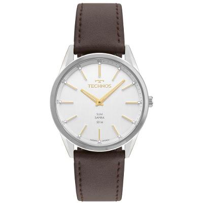 Relógio Masculino Slim Analógico em Couro Marrom Prata Technos GL22BD-0K