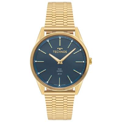 Relógio Masculino Slim GL22BB-1A Analógico em Aço Dourado com Mostrador Azul Technos