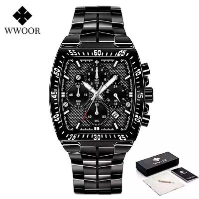 Relógio Masculino Quadrado Clássico Aço Inox Prova D'água Preto Wwoor Brasil