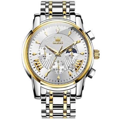 Relógio Masculino Olevs Analógico e Digital em Aço Inoxidável Dourado Branco
