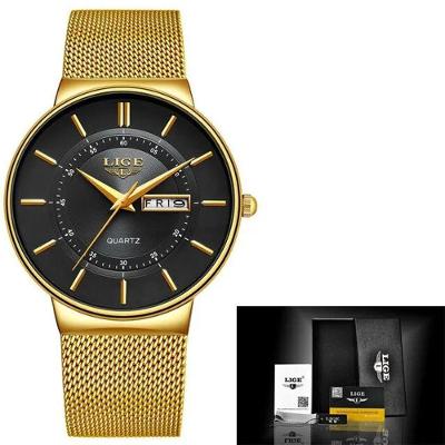 Relógio Masculino 9949 Clássico com Pulseira de Aço Inox Preto Lige