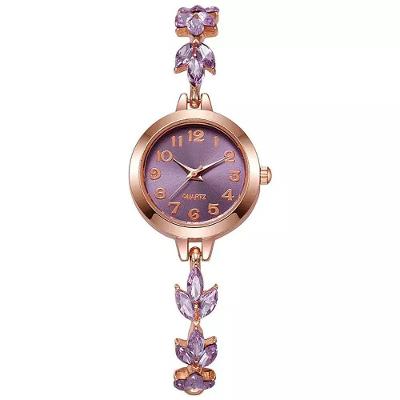 Relógio Feminino Pedra Strass Analógico Pulseira Metalica com Pedras Roxo Elashopp