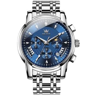 Relógio de Pulso Masculino Olevs Cronógrafo em Aço Inox Azul Olevs