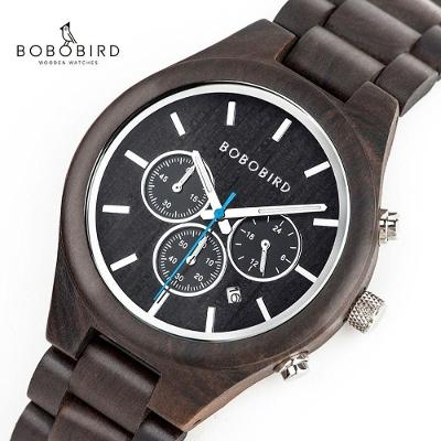 Relógio de Pulso Masculino Bobo Bird GT032 Clássico de Madeira Marrom à Prova D'água Elashopp