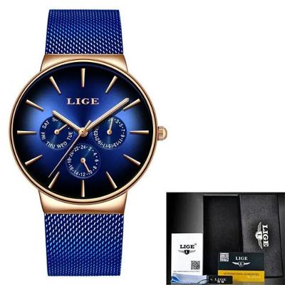 Relógio Clássico para Homens Luxo de Quartzo Aço Inox Impermeável Azul Elashopp