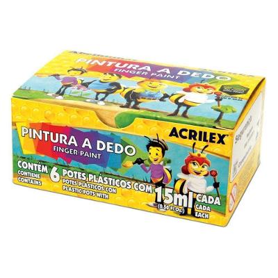 Tinta Têmpera Guache Pintura a Dedo 6 Cores com Tinta a Base d'Água 15ML Acrilex