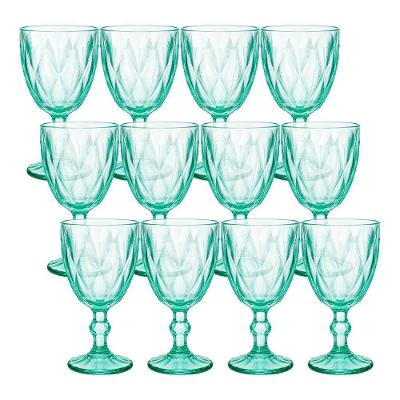 Taça Diamond para Vinho Água e Sucos Vidro Textura Diamante Verde Claro Hauskraft 12 UNIDADES