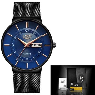 Relógio Masculino 9949 Clássico com Pulseira de Aço Inox à Prova D'água Lige Roxo