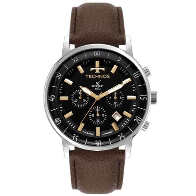 Relógio Masculino JS25BEE-0P Cronógrafo Couro Marrom Golf Prata Technos