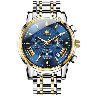 Relógio de Pulso Masculino Azul Dourado Analógico e Digital em Aço Inox Olevs