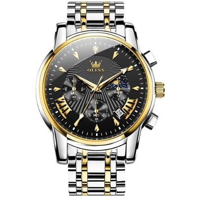 Relógio de Pulso Masculino Olevs Cronógrafo em Aço Inox com Fecho Dobrável Dourado