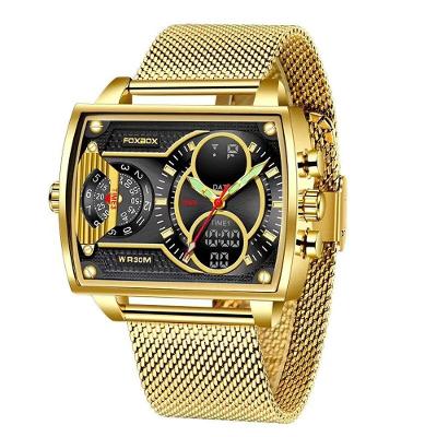 Relógio de Pulso Masculino de Quartzo LED Impermeável Dourado Elashopp